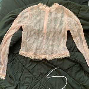 Pink sheer knit crop top